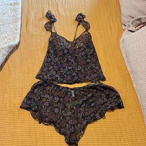 Victoria’s Secret Sheer Black Paisley Ruffle Cami & Short Sleep Set